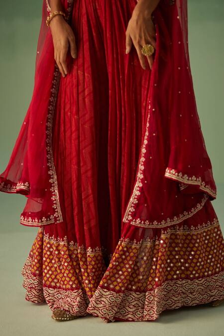 Shop Surbhi Gupta Red Denim, Bamboo, Georgette Embroidery, Placement Embellished Cape Sharara Set Online at Aza Fashions Shop_Surbhi Gupta_Red Denim, Bamboo, Georgette Embroidery, Placement Embellished Cape Sharara Set _Online_at_Aza_Fashions