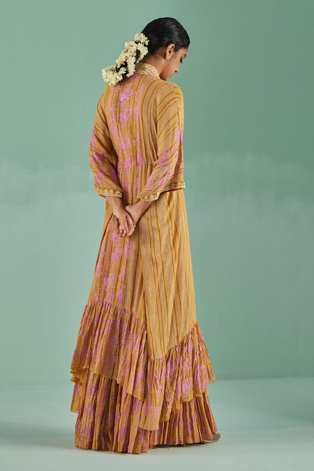 Shop Surbhi Gupta Yellow Geometric Print Cape Sharara Set at Aza Fashions Shop_Surbhi Gupta_Yellow Geometric Print Cape Sharara Set _at_Aza_Fashions