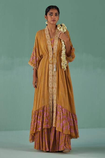 Surbhi Gupta Yellow Geometric Print Cape Sharara Set Online at Aza Fashions Surbhi Gupta_Yellow Geometric Print Cape Sharara Set _Online_at_Aza_Fashions