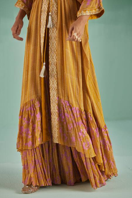 Surbhi Gupta Yellow Geometric Print Cape Sharara Set at Aza Fashions Surbhi Gupta_Yellow Geometric Print Cape Sharara Set _at_Aza_Fashions