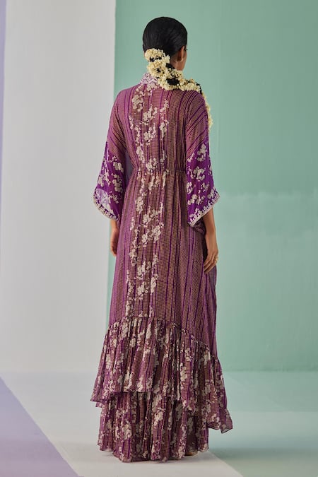 Shop Surbhi Gupta Purple Abstract Geometric Print Cape Sharara Set at Aza Fashions Shop_Surbhi Gupta_Purple Abstract Geometric Print Cape Sharara Set _at_Aza_Fashions