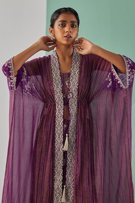Buy Surbhi Gupta Purple Abstract Geometric Print Cape Sharara Set Online at Aza Fashions Buy_Surbhi Gupta_Purple Abstract Geometric Print Cape Sharara Set _Online_at_Aza_Fashions