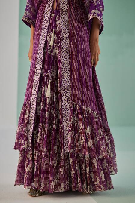 Surbhi Gupta Purple Abstract Geometric Print Cape Sharara Set at Aza Fashions Surbhi Gupta_Purple Abstract Geometric Print Cape Sharara Set _at_Aza_Fashions
