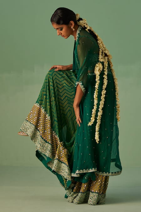 Buy Surbhi Gupta Green Bamboo Beads, Mirrors Sweetheart Organza Cape Chevron Print Sharara Set Online at Aza Fashions Buy_Surbhi Gupta_Green Bamboo Beads, Mirrors Sweetheart Organza Cape Chevron Print Sharara Set _Online_at_Aza_Fashions