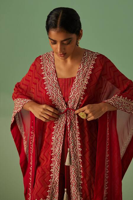 Surbhi Gupta Red Blouse And Trouser Dull Bosky Print Mirror Kaftan V Neck Chevron Set Online at Aza Fashions Surbhi Gupta_Red Blouse And Trouser Dull Bosky Print Mirror Kaftan V Neck Chevron Set _Online_at_Aza_Fashions