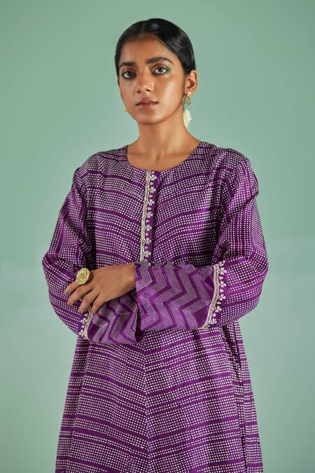 Surbhi Gupta Purple Kurta Bamboo Silk Print Block Straight With Trouser Online at Aza Fashions Surbhi Gupta_Purple Kurta Bamboo Silk Print Block Straight With Trouser _Online_at_Aza_Fashions