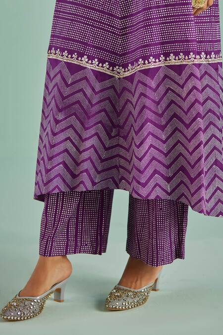 Buy Surbhi Gupta Purple Kurta Bamboo Silk Print Block Straight With Trouser Online at Aza Fashions Buy_Surbhi Gupta_Purple Kurta Bamboo Silk Print Block Straight With Trouser _Online_at_Aza_Fashions