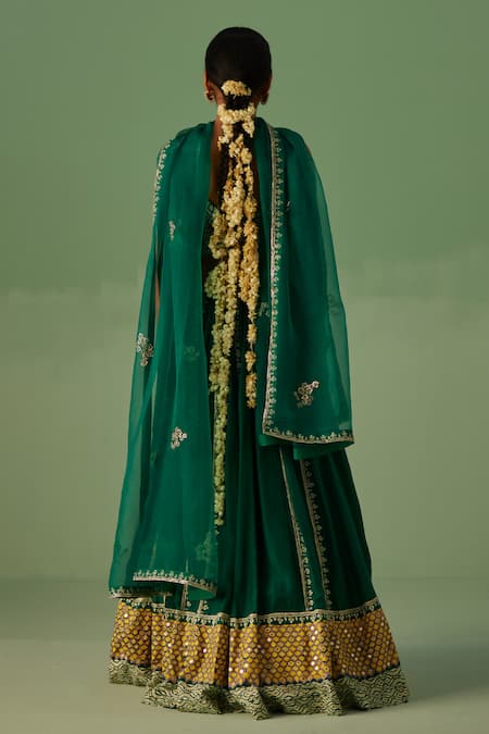 Shop Surbhi Gupta Green Bamboo, Organza, Silk Diamonds, Placement Dabka Embellished Lehenga Set at Aza Fashions Shop_Surbhi Gupta_Green Bamboo, Organza, Silk Diamonds, Placement Dabka Embellished Lehenga Set _at_Aza_Fashions