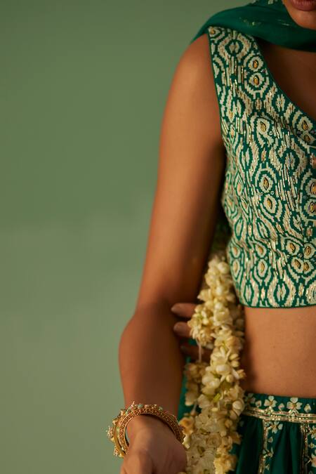 Buy Surbhi Gupta Green Bamboo, Organza, Silk Diamonds, Placement Dabka Embellished Lehenga Set Online at Aza Fashions Buy_Surbhi Gupta_Green Bamboo, Organza, Silk Diamonds, Placement Dabka Embellished Lehenga Set _Online_at_Aza_Fashions