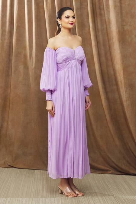 Buy_Bump Loving_Purple Viscose, Polyester Crystals Sweetheart Ariel Off-shoulder Maternity Gown _Online_at_Aza_Fashions