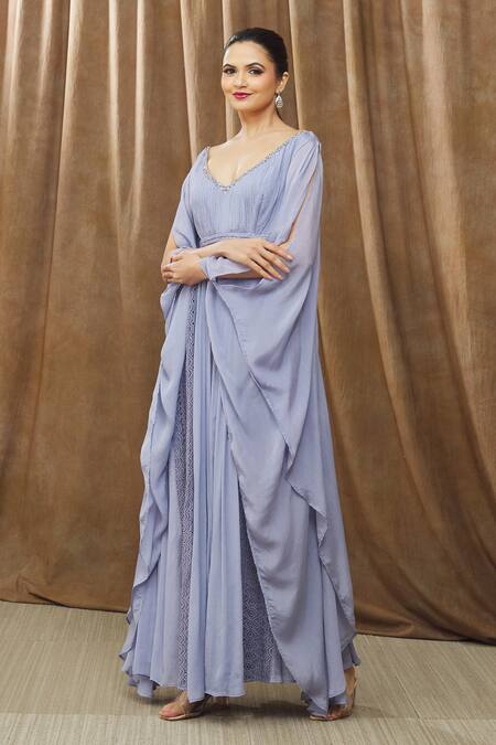 Shop Bump Loving Blue Viscose, Polyester Lace, Sequins, Beads Dania Embellished Maternity Gown Online at Aza Fashions Shop_Bump Loving_Blue Viscose, Polyester Lace, Sequins, Beads Dania Embellished Maternity Gown_Online_at_Aza_Fashions