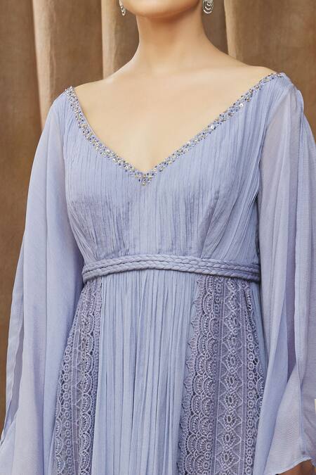 Bump Loving Blue Viscose, Polyester Lace, Sequins, Beads Dania Embellished Maternity Gown at Aza Fashions Bump Loving_Blue Viscose, Polyester Lace, Sequins, Beads Dania Embellished Maternity Gown_at_Aza_Fashions