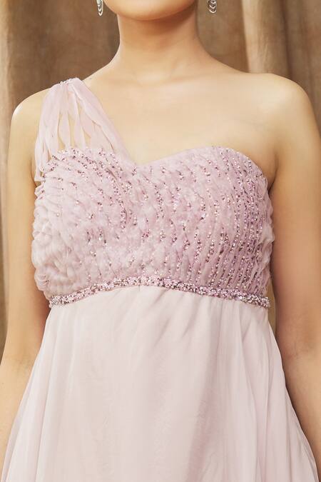 Shop Bump Loving Purple Nylon, Organza, Polyester Aster Leaves Embellished Maternity Dress Online at Aza Fashions Shop_Bump Loving_Purple Nylon, Organza, Polyester Aster Leaves Embellished Maternity Dress_Online_at_Aza_Fashions