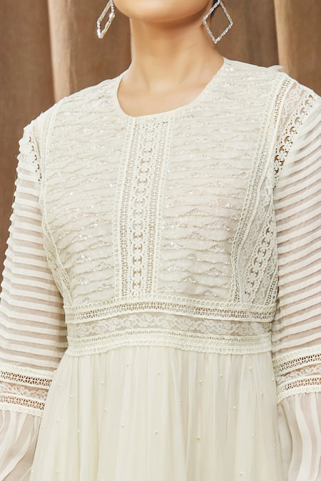 Shop_Bump Loving_Off White Viscose, Polyester Angel Hand Embroidered Bodice Maternity Dress _Online_at_Aza_Fashions