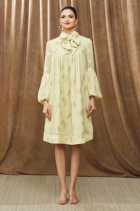 Bump Loving Yellow Viscose, Polyester Pearls, Siena Butterfly Print Maternity Dress at Aza Fashions Bump Loving_Yellow Viscose, Polyester Pearls, Siena Butterfly Print Maternity Dress_at_Aza_Fashions