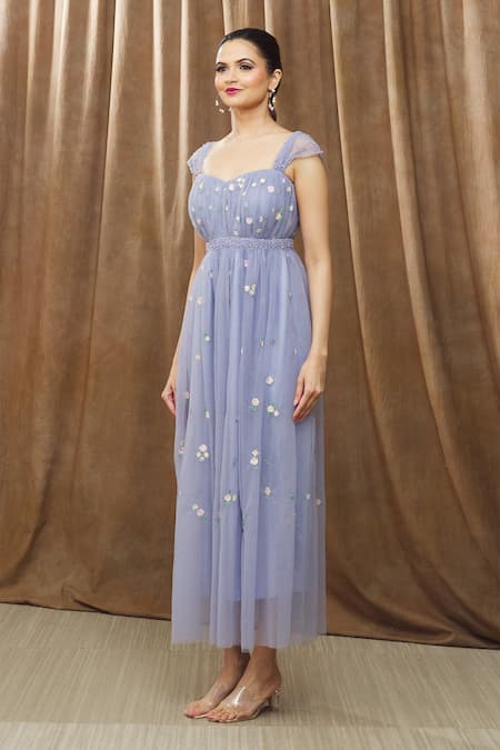 Buy_Bump Loving_Purple Tulle, Polyester Pearls Kiara Floral Embroidered Maternity Gown _Online_at_Aza_Fashions