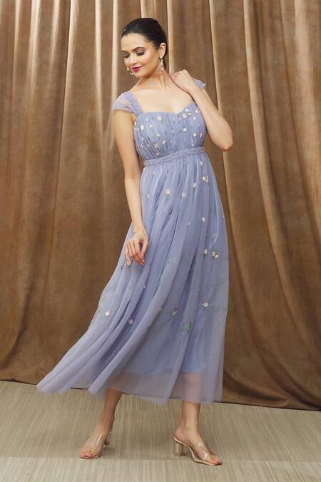 Shop_Bump Loving_Purple Tulle, Polyester Pearls Kiara Floral Embroidered Maternity Gown _Online_at_Aza_Fashions