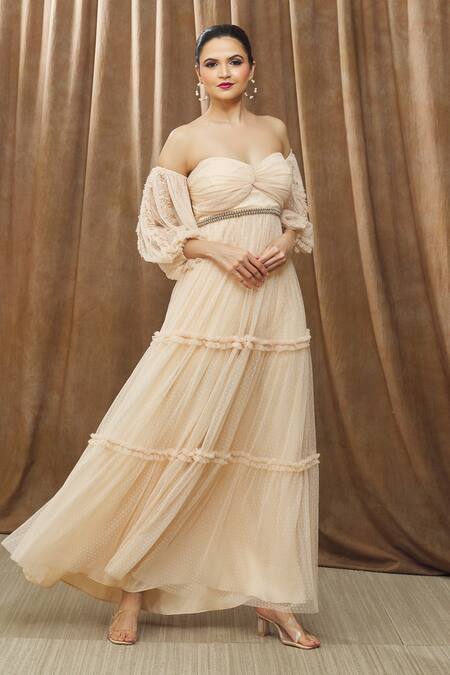 Buy Bump Loving Peach Polyester, Satin, Net Sweetheart Neck Daphne Off-shoulder Maternity Gown Online at Aza Fashions Buy_Bump Loving_Peach Polyester, Satin, Net Sweetheart Neck Daphne Off-shoulder Maternity Gown_Online_at_Aza_Fashions