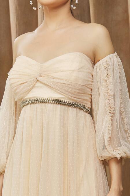 Shop Bump Loving Peach Polyester, Satin, Net Sweetheart Neck Daphne Off-shoulder Maternity Gown Online at Aza Fashions Shop_Bump Loving_Peach Polyester, Satin, Net Sweetheart Neck Daphne Off-shoulder Maternity Gown_Online_at_Aza_Fashions