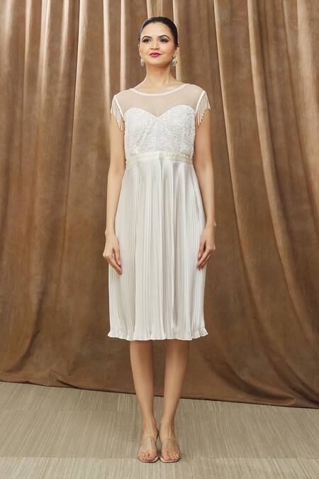 Bump Loving White Polyester, Net Embroidery Boat Neck Eloise Bodice Maternity Dress Online at Aza Fashions Bump Loving_White Polyester, Net Embroidery Boat Neck Eloise Bodice Maternity Dress_Online_at_Aza_Fashions