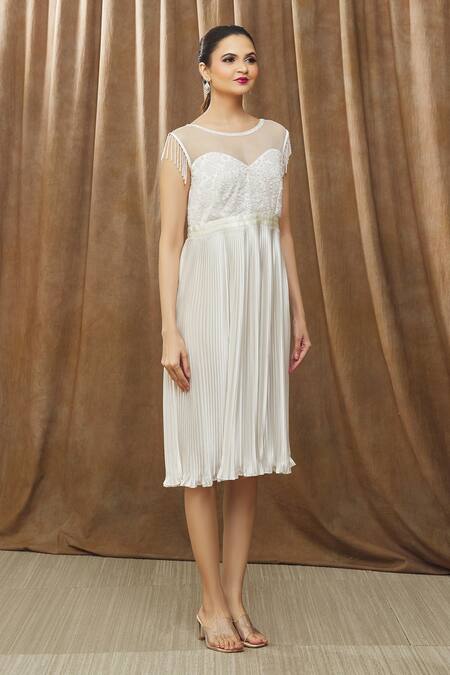 Buy Bump Loving White Polyester, Net Embroidery Boat Neck Eloise Bodice Maternity Dress Online at Aza Fashions Buy_Bump Loving_White Polyester, Net Embroidery Boat Neck Eloise Bodice Maternity Dress_Online_at_Aza_Fashions