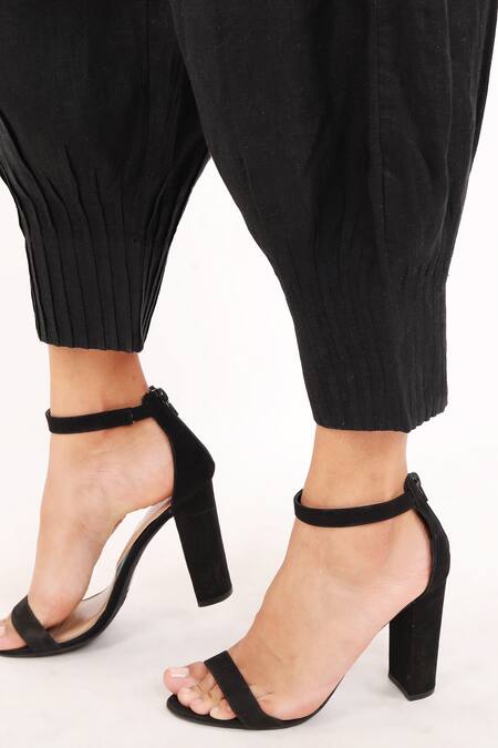 Linen Bloom_Black Linen Bottom Pleated Balloon Pant _at_Aza_Fashions