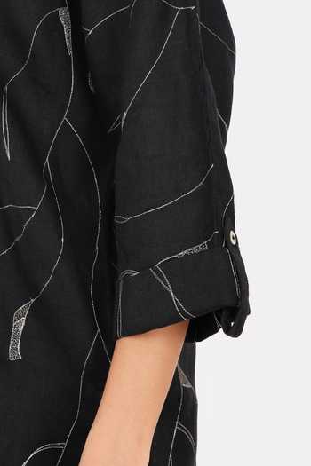Buy Linen Bloom Black Linen Embroidery Collared Zari Foliage Oversized Shirt Buy_Linen Bloom_Black Linen Embroidery Collared Zari Foliage Oversized Shirt