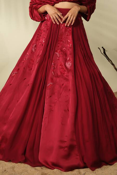 PIRI INDIA_Red Chanderi, Satin, Georgette Beads, Sequins, Siena Lehenga With Blouse _Online_at_Aza_Fashions