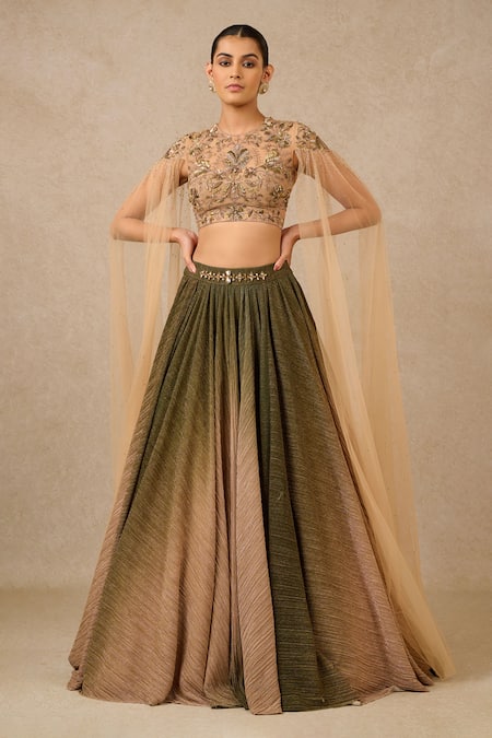 Tarun Tahiliani Ombre Skirt & Embroidered Blouse Set 