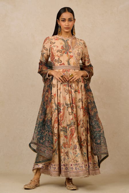 Tarun Tahiliani Chanderi Paisley Print Anarkali Set 