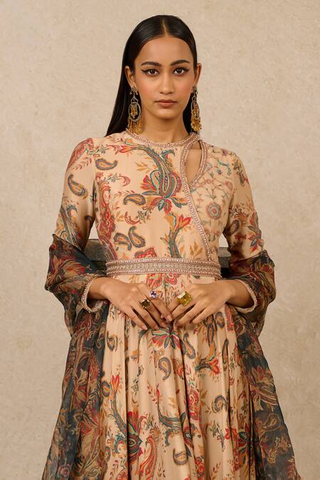 Tarun Tahiliani Multi Color Chanderi, Silk Sequins, Embroidery Round Paisley Print Anarkali Set Online at Aza Fashions Tarun Tahiliani_Multi Color Chanderi, Silk Sequins, Embroidery Round Paisley Print Anarkali Set_Online_at_Aza_Fashions