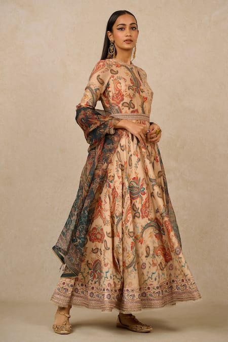 Buy Tarun Tahiliani Multi Color Chanderi, Silk Sequins, Embroidery Round Paisley Print Anarkali Set Online at Aza Fashions Buy_Tarun Tahiliani_Multi Color Chanderi, Silk Sequins, Embroidery Round Paisley Print Anarkali Set_Online_at_Aza_Fashions