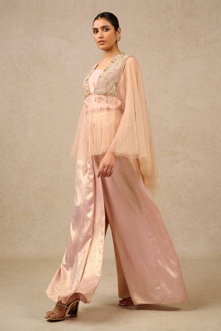 Tarun Tahiliani_Pink Sequin Embroidered Cape_Online_at_Aza_Fashions