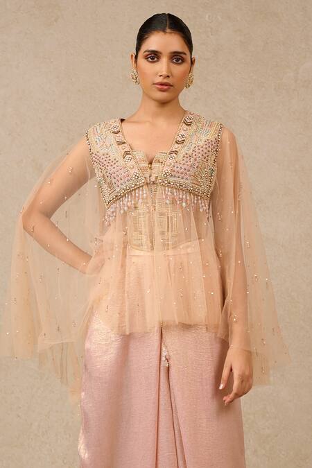 Buy_Tarun Tahiliani_Pink Sequin Embroidered Cape_Online_at_Aza_Fashions