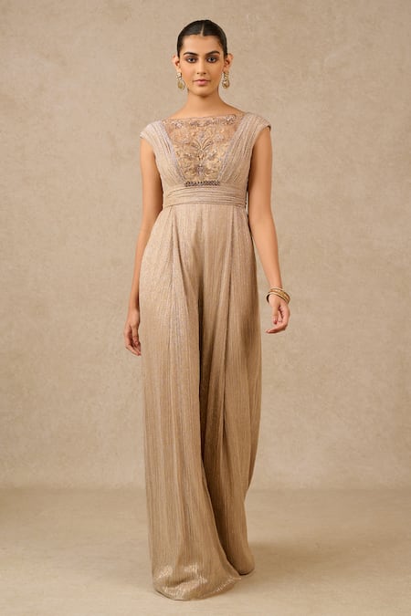 Tarun Tahiliani Bodice Embroidered Metallic Jumpsuit 