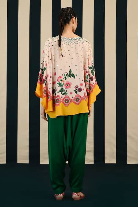 Shop Swati Vijaivargie Ivory Habutai Silk Embroidery Moksha Work Poncho Top With Draped Pant at Aza Fashions Shop_Swati Vijaivargie_Ivory Habutai Silk Embroidery Moksha Work Poncho Top With Draped Pant _at_Aza_Fashions