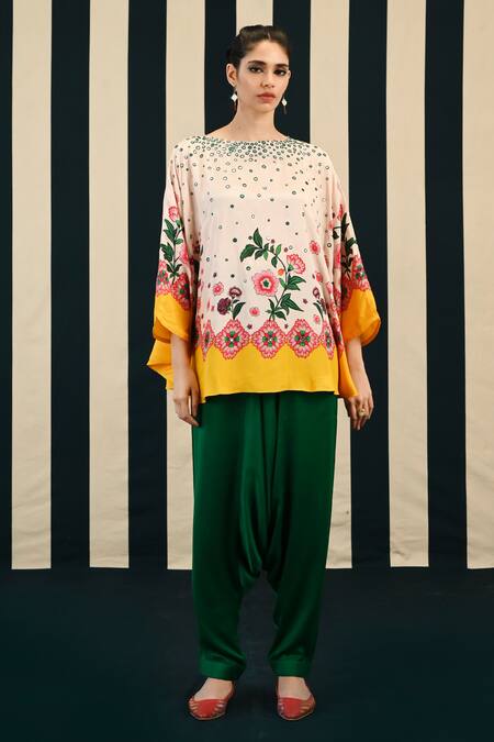 Swati Vijaivargie Ivory Habutai Silk Embroidery Moksha Work Poncho Top With Draped Pant Online at Aza Fashions Swati Vijaivargie_Ivory Habutai Silk Embroidery Moksha Work Poncho Top With Draped Pant _Online_at_Aza_Fashions