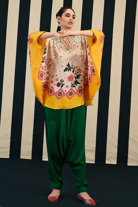 Shop Swati Vijaivargie Ivory Habutai Silk Embroidery Moksha Work Poncho Top With Draped Pant Online at Aza Fashions Shop_Swati Vijaivargie_Ivory Habutai Silk Embroidery Moksha Work Poncho Top With Draped Pant _Online_at_Aza_Fashions