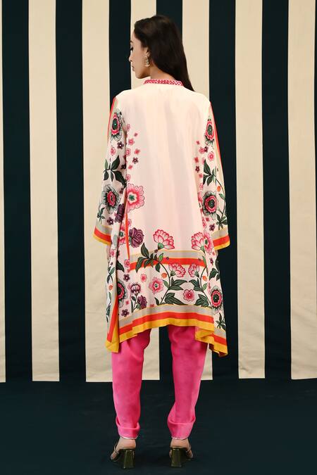 Shop Swati Vijaivargie Ivory Habutai Silk Svara Blossom Print Kurta With Dhoti Pant at Aza Fashions Shop_Swati Vijaivargie_Ivory Habutai Silk Svara Blossom Print Kurta With Dhoti Pant _at_Aza_Fashions