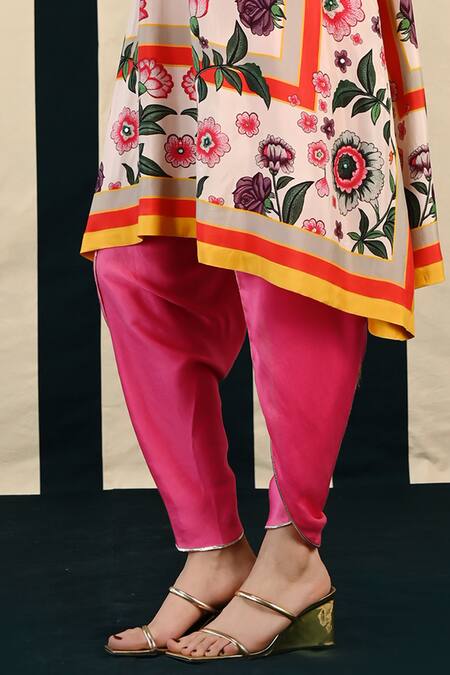 Shop Swati Vijaivargie Ivory Habutai Silk Svara Blossom Print Kurta With Dhoti Pant Online at Aza Fashions Shop_Swati Vijaivargie_Ivory Habutai Silk Svara Blossom Print Kurta With Dhoti Pant _Online_at_Aza_Fashions