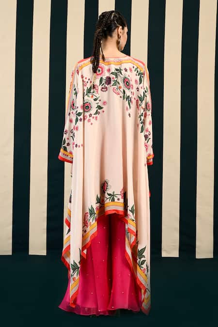 Shop Swati Vijaivargie Ivory Habutai Silk Embroidery Dianthus Bloom Tunic Kurta With Gharara at Aza Fashions Shop_Swati Vijaivargie_Ivory Habutai Silk Embroidery Dianthus Bloom Tunic Kurta With Gharara _at_Aza_Fashions