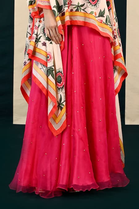 Swati Vijaivargie Ivory Habutai Silk Embroidery Dianthus Bloom Tunic Kurta With Gharara at Aza Fashions Swati Vijaivargie_Ivory Habutai Silk Embroidery Dianthus Bloom Tunic Kurta With Gharara _at_Aza_Fashions