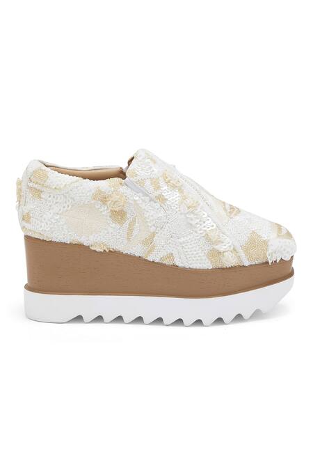 Buy_Anaar_White Embroidery Enchanted Wedge Sneakers _Online_at_Aza_Fashions