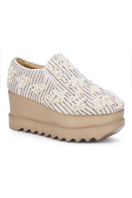 Anaar White Candy Clouds Embroidered Wedge Sneakers Online at Aza Fashions Anaar_White Candy Clouds Embroidered Wedge Sneakers _Online_at_Aza_Fashions