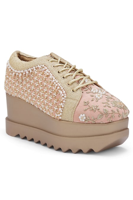 Anaar_Pink Mahal Embroidered Wedge Sneakers _Online_at_Aza_Fashions