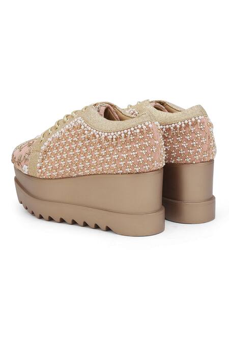Anaar_Pink Mahal Embroidered Wedge Sneakers _at_Aza_Fashions