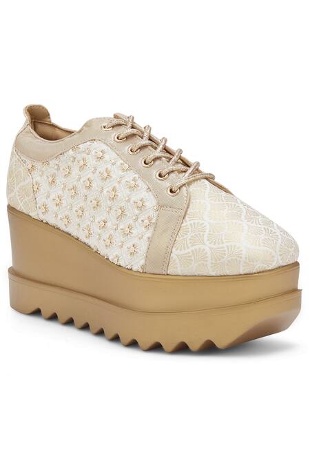 Anaar_Off White Rumi Embroidered Wedge Sneakers _Online_at_Aza_Fashions