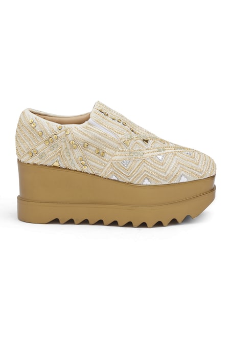 Buy Anaar Off White Art Deco Embroidered Wedge Sneakers Online at Aza Fashions Buy_Anaar_Off White Art Deco Embroidered Wedge Sneakers _Online_at_Aza_Fashions
