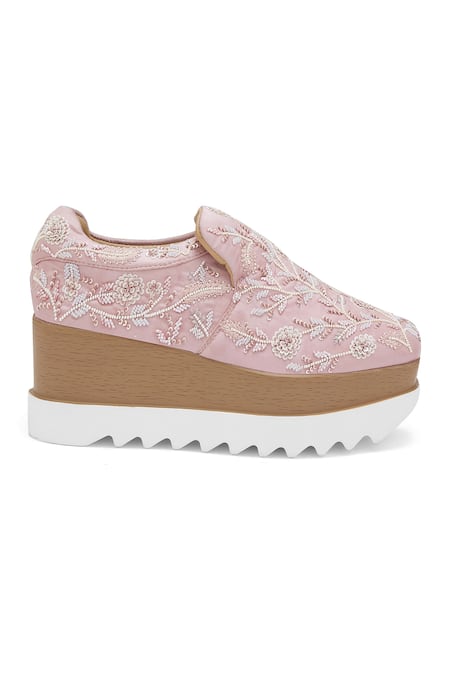 Buy Anaar Pink Jam Floral Embroidered Wedge Sneakers Online at Aza Fashions Buy_Anaar_Pink Jam Floral Embroidered Wedge Sneakers _Online_at_Aza_Fashions