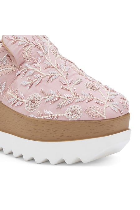 Shop Anaar Pink Jam Floral Embroidered Wedge Sneakers Online at Aza Fashions Shop_Anaar_Pink Jam Floral Embroidered Wedge Sneakers _Online_at_Aza_Fashions